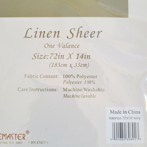 Linen Sheer Curtains Set: 72"x36" Panel Tiers 72"x14" Valance Polyester Ivory - Picture 3 of 6